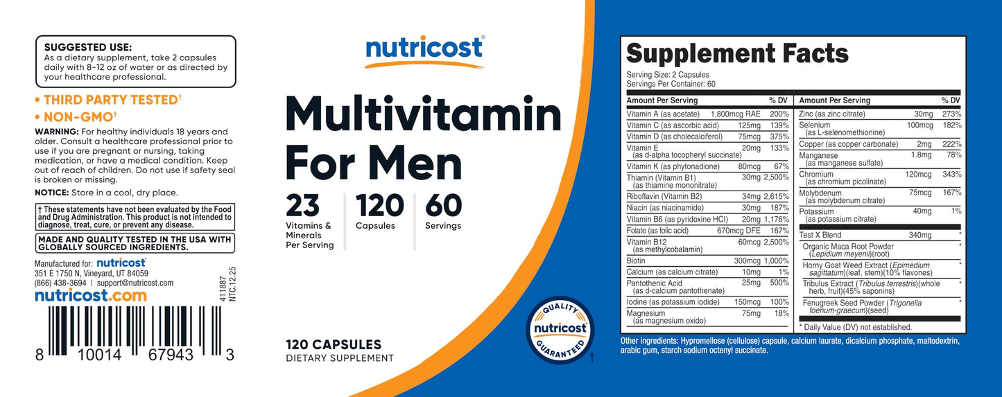 Nutricost Multivitamin for Men 120 Capsules - Vitamins and Minerals for The Healthy Man NutricostBuy Supplements Australia