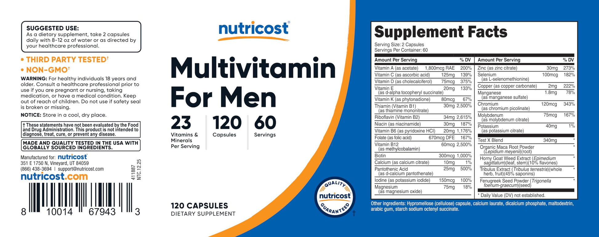 Nutricost Multivitamin for Men 120 Capsules - Vitamins and Minerals for The Healthy Man NutricostBuy Supplements Australia