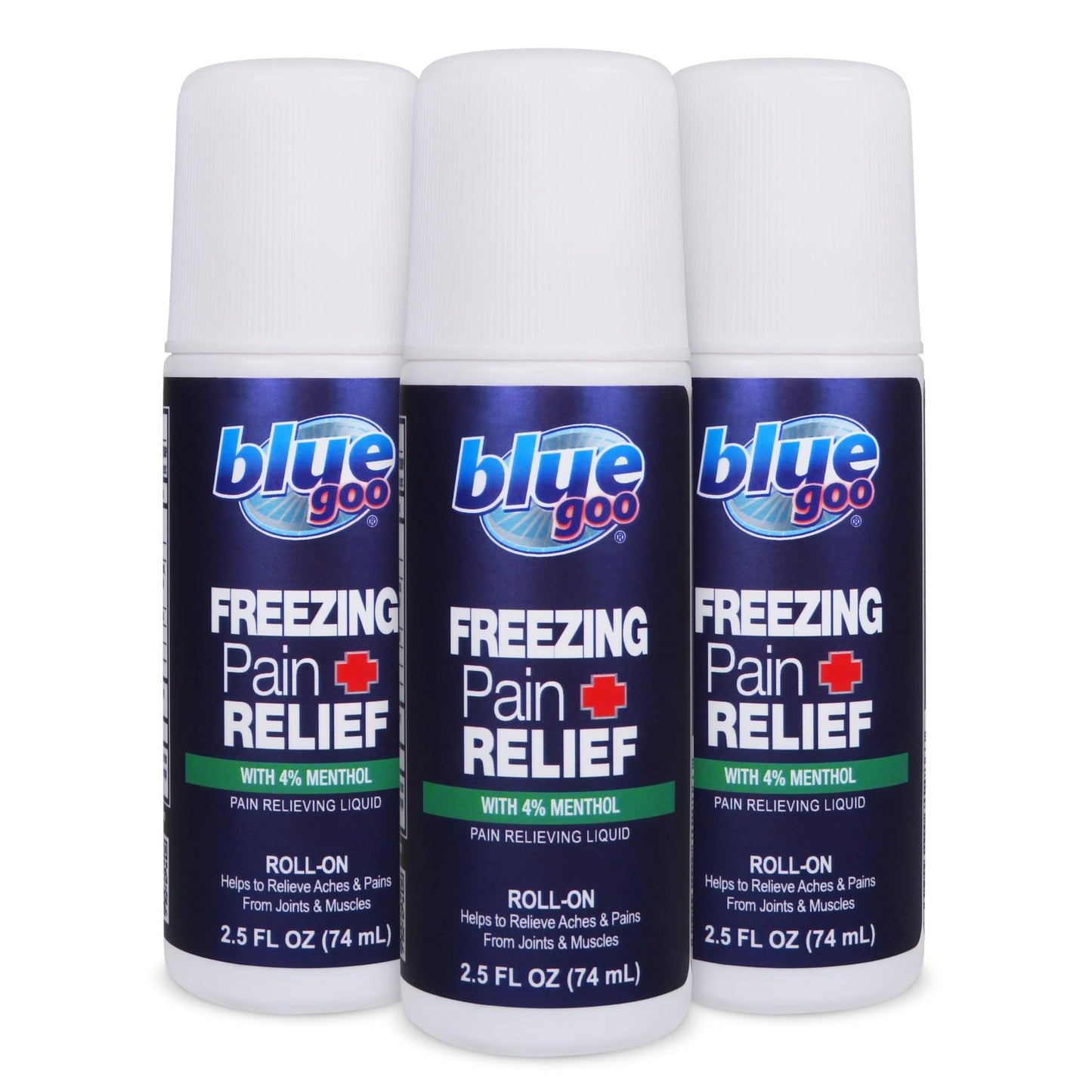 Blue Goo Pain Relieving Menthol Roll On – for Back, Neck, Muscle and Joint Pain, Sprains and Strains, Fast-Acting Soothing Cooling Pain Relief Liquid with 4% Menthol, 2.5 oz (3 Pack) Blue GooBuy Supplements Australia