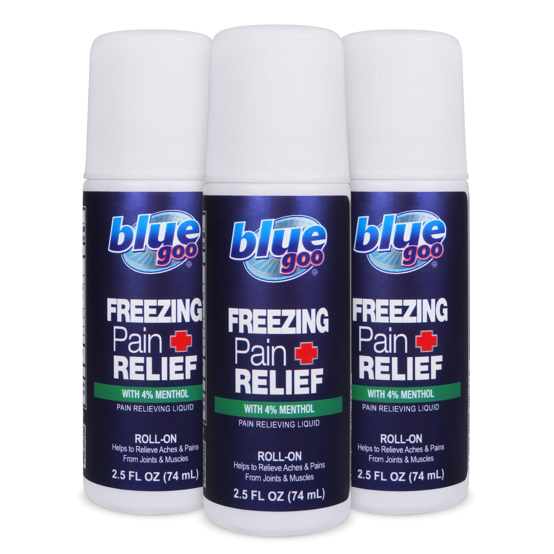 Blue Goo Pain Relieving Menthol Roll On – for Back, Neck, Muscle and Joint Pain, Sprains and Strains, Fast-Acting Soothing Cooling Pain Relief Liquid with 4% Menthol, 2.5 oz (3 Pack) Blue GooBuy Supplements Australia
