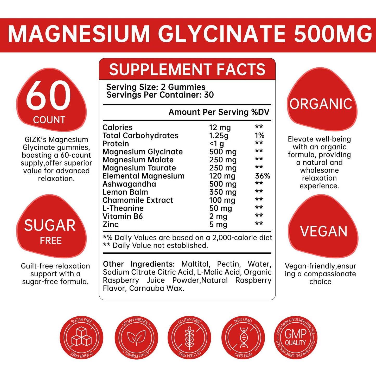 Magnesium Glycinate Gummies 500mg – Sugar Free Magnesium Gummies for Sleep, Stress, Muscle & Nerve Support – for Adults & Kids 4+, Vegan, No Melatonin