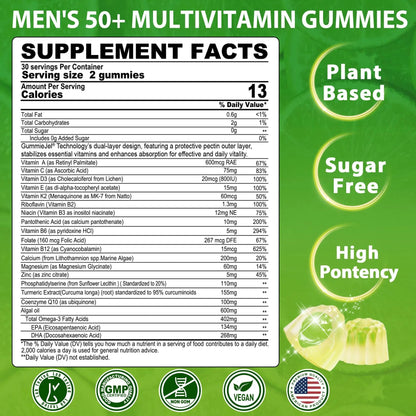 Multivitamin for Men 50 + Plus, Sugar Free Men Multivitamins Gummies w/Omega-3, Coq10, D3k2, Calcium, Magnesium NEVISSBuy Supplements Australia