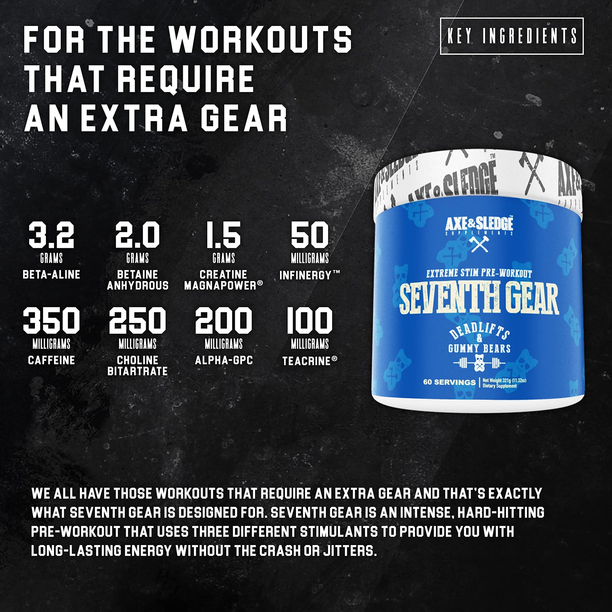 Axe & Sledge Supplements Seventh Gear Extreme Stimulant-Based Pre-Workout Axe & SledgeBuy Supplements Australia