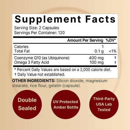 CoQ10 (Ubiquinone) 400mg with Omega 3 Fatty Acids, 240 Capsules | Stable High NatureBellBuy Supplements Australia