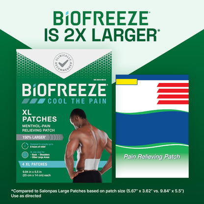 Biofreeze XL Pain Relief Patches, Menthol Pain Patches for Lower Back, Neck, Knee, & Shoulder, Comfortable & Flexible Fabric Stays in Place, 4 ct BiofreezeBuy Supplements Australia