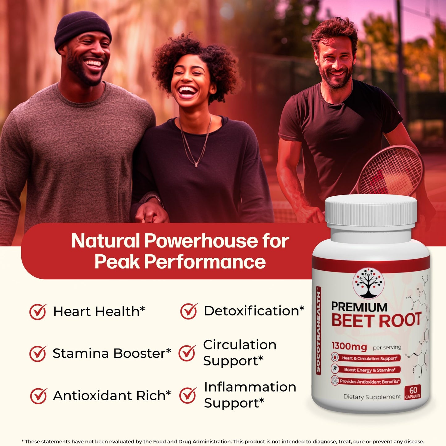 Socotra Health Beet Root Capsules - Made with Premium Organic Beetroot Powder for Heart Health, Circulation, Energy and Stamina Support - Non-GMO, Gluten-Free - 60 Vegan Capsules