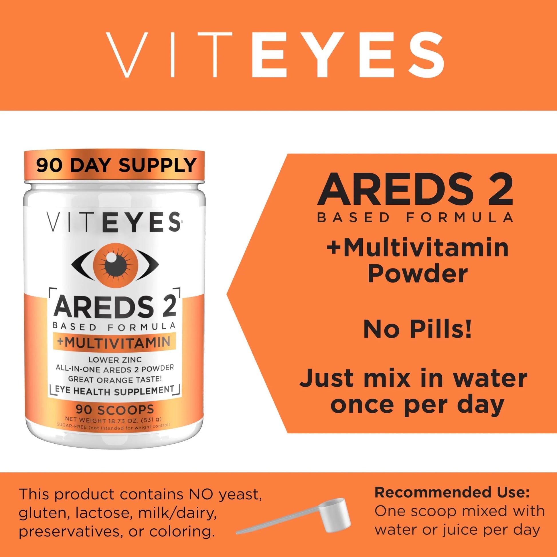 Viteyes AREDS 2 Powder + Multivitamin All-in-One, Macular Protection, Alternative to AREDS 2 chewables, No Pills, Lutein & Zeaxanthin Viteyes