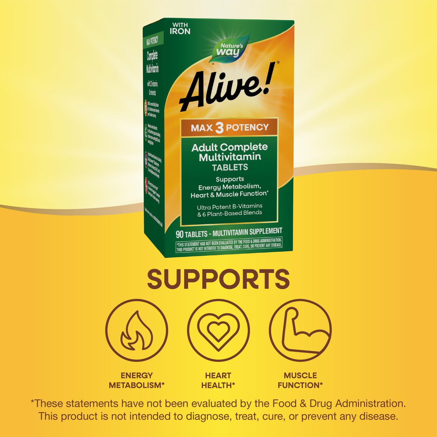 Nature's Way Alive! Max3 Potency Daily Multivitamin, Methylated B12 and Folate, Ultra Potency B-vitamins to Support Energy Metabolism*, 90 Tablets Nature's WayBuy Supplements Australia