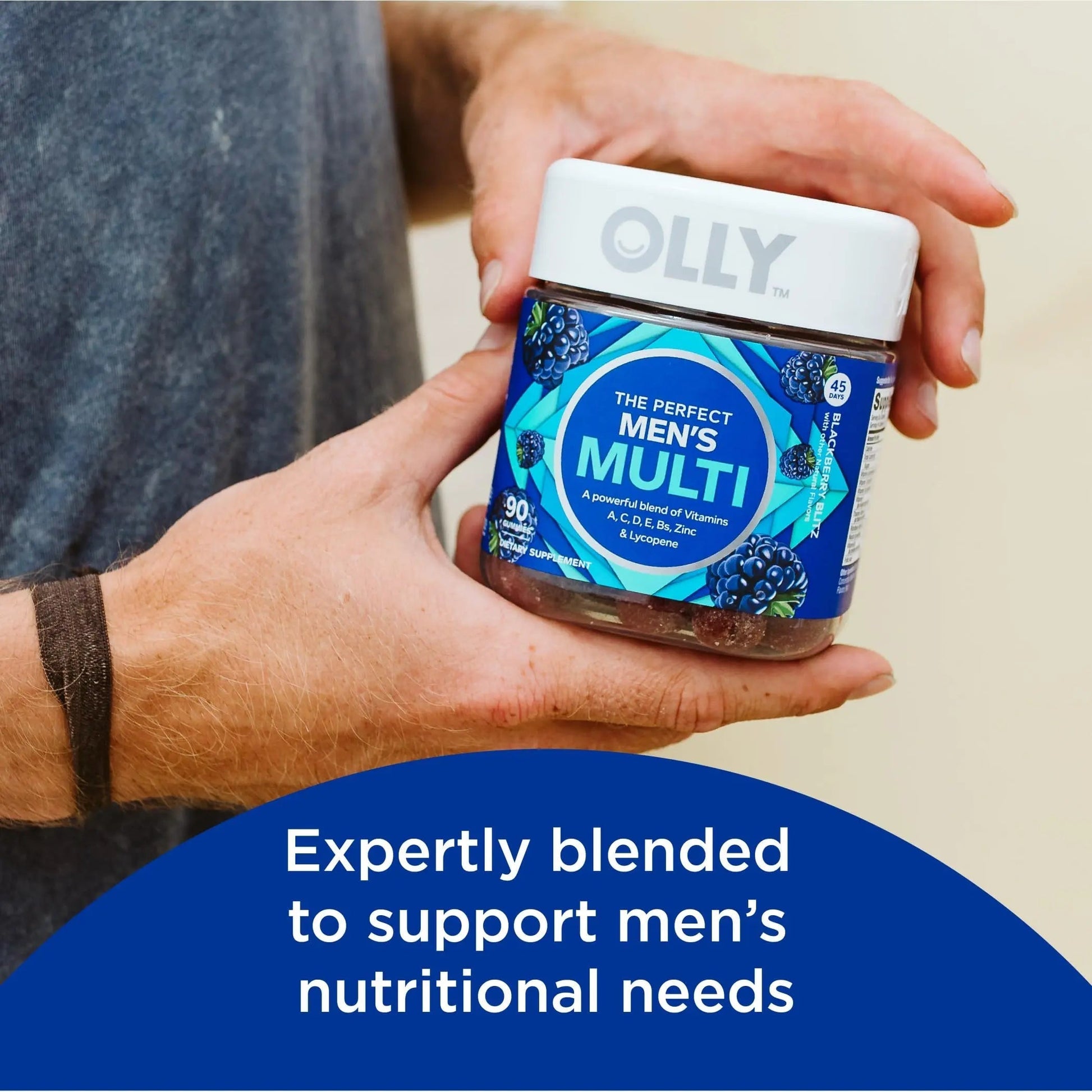 OLLY Men's Multivitamin Gummy, Overall Health and Immune Support, Vitamins A, C, D, E, B, Lycopene & Extra Strength Daily Energy Gummy OLLY