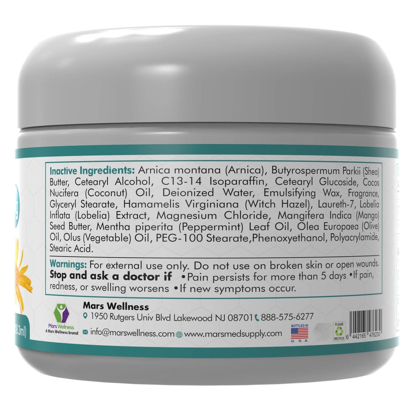 Mars Wellness MG+ Magnesium Cream Pain Relief - Extra Strength Magnesium and Arnica Cream - 4 OZ Tub - Neuropathy, Muscle Pain, and Leg Cramps Relief - 1 Pack MARS WELLNESSBuy Supplements Australia