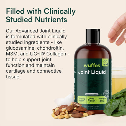 Wuffes Advanced Joint Liquid for Dogs, Hip & Joint Support Supplement with Glucosamine, Chondroitin, UC-II® Collagen, and MSM, for Small & Large Breeds, 16 Oz WuffesBuy Supplements Australia