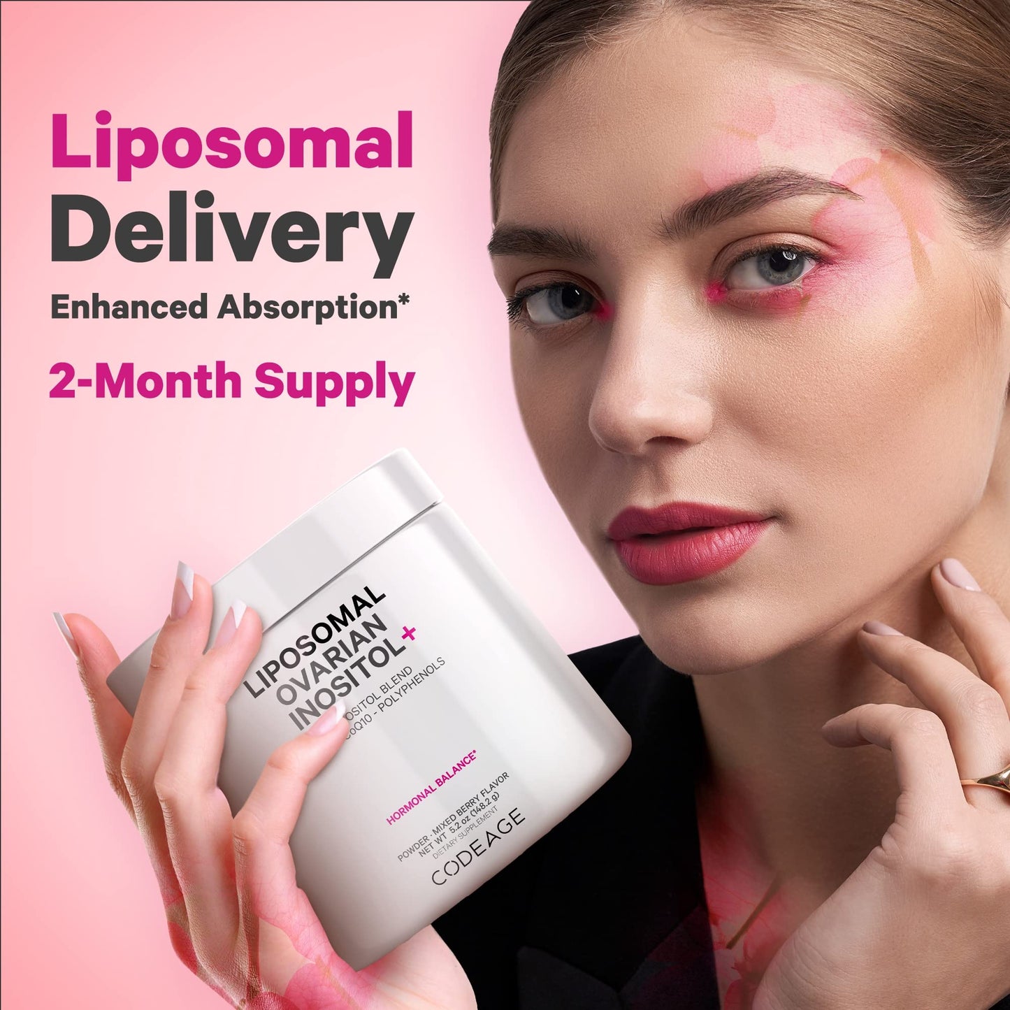 Codeage Liposomal Ovarian Inositol Powder - Myo-Inositol & D-Chiro-Inositol 40:1 Blend, Folate 5-MTHF, CoQ10, Pomegranate & Wild Blueberry - 2-Month Supply - Mixed Berry Flavor - Non-GMO, 60 Servings CodeageBuy Supplements Australia