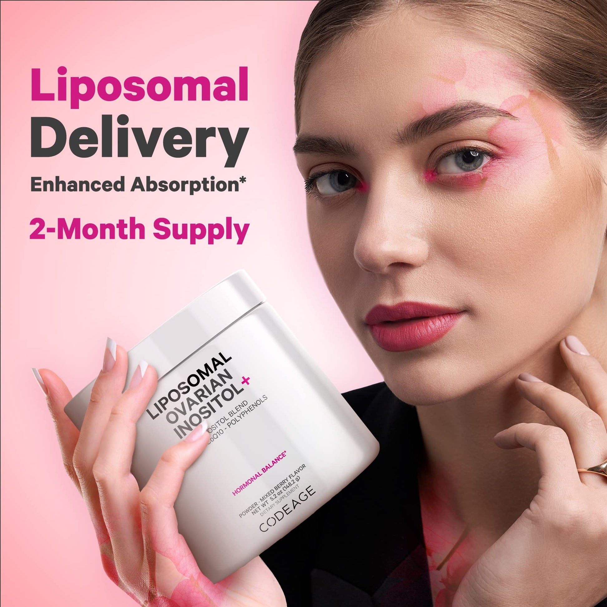 Codeage Liposomal Ovarian Inositol Powder - Myo-Inositol & D-Chiro-Inositol 40:1 Blend, Folate 5-MTHF, CoQ10, Pomegranate & Wild Blueberry - 2-Month Supply - Mixed Berry Flavor - Non-GMO, 60 Servings CodeageBuy Supplements Australia