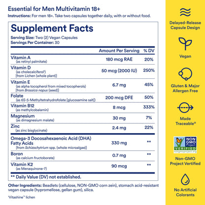 Ritual Multivitamin for Men 18+ with Zinc, Vitamin A and D3 for Immune Function Support*, Omega-3 DHA, B12, K2, Gluten Free RitualBuy Supplements Australia