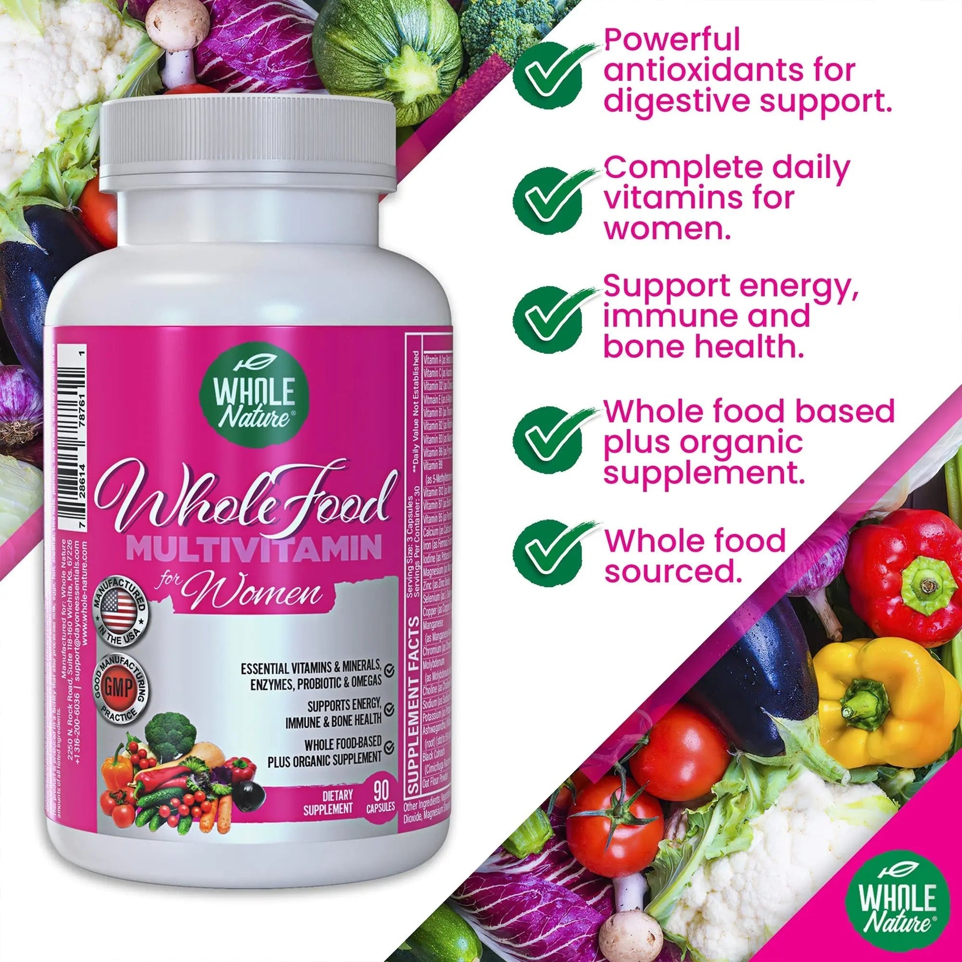 Whole Nature Whole Food Multivitamin for Women Womens Multi Vitamin with Folate, B12 Methyl, Vitamins, Minerals, Probiotics and Omegas Whole NatureBuy Supplements Australia