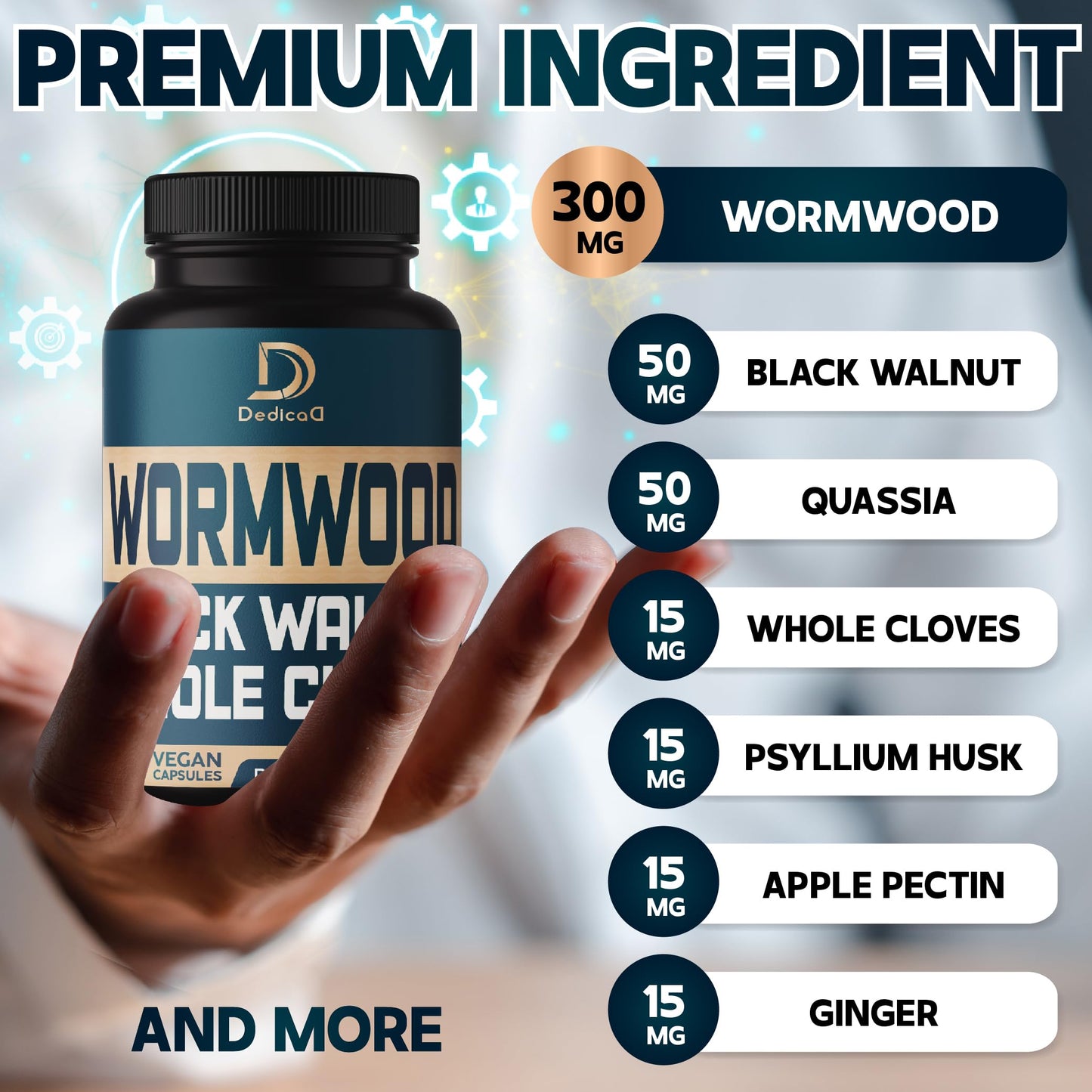 DEDICAD 12in1 Wormwood Black Walnut Clove Capsules - Immune, and Mood Support - 3 Month Supply - 90 Vegan Capsules DEDICADBuy Supplements Australia