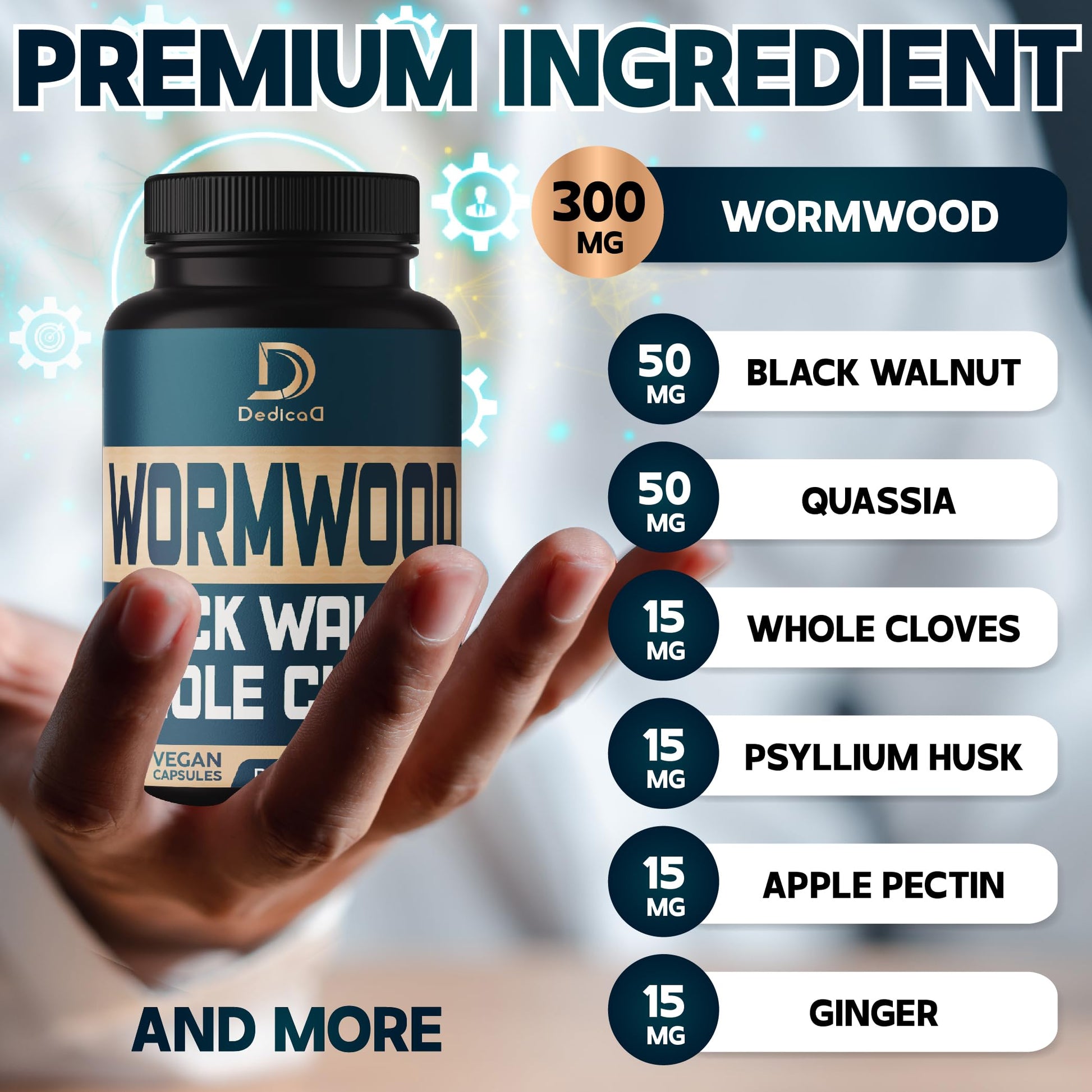 DEDICAD 12in1 Wormwood Black Walnut Clove Capsules - Immune, and Mood Support - 3 Month Supply - 90 Vegan Capsules DEDICADBuy Supplements Australia