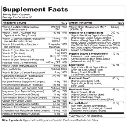 NATURELO Whole Food Multivitamin for Women - with Vitamins, Minerals, & Organic Extracts - Supplement for Energy and Heart Health
