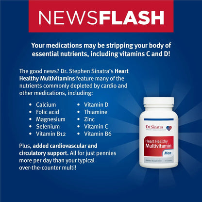 Dr. Sinatra Heart Healthy Multivitamin for Men with Vitamin D 1000 IU, A, B12, C, E, and Zinc, 90 Tablets (30-Day Supply) Dr. Sinatra