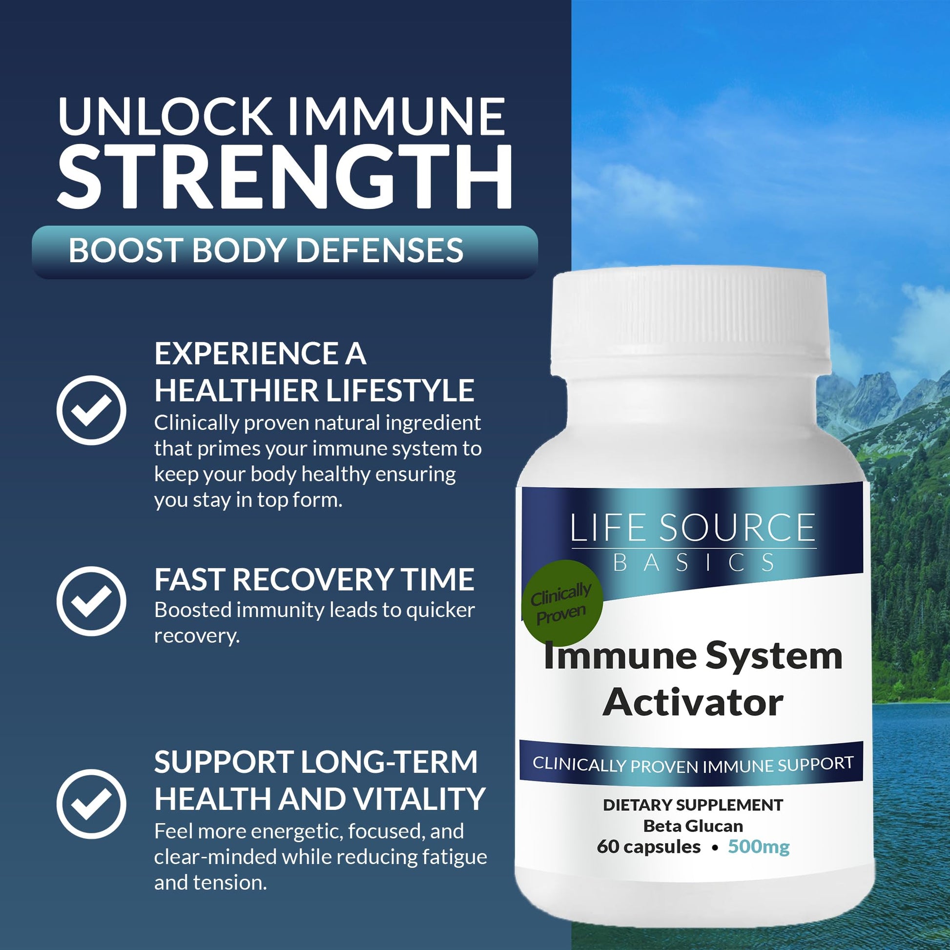 Life Source Basics Immune System Support Activator - High Purity Beta 1,3/1,6 Glucan - Immunity and Vitamin Supplement Non-GMO & Vegan Friendly for Men & Women, Gluten-Free 500 mg - 60 Capsules L LIFE SOURCE BASICSBuy Supplements Australia