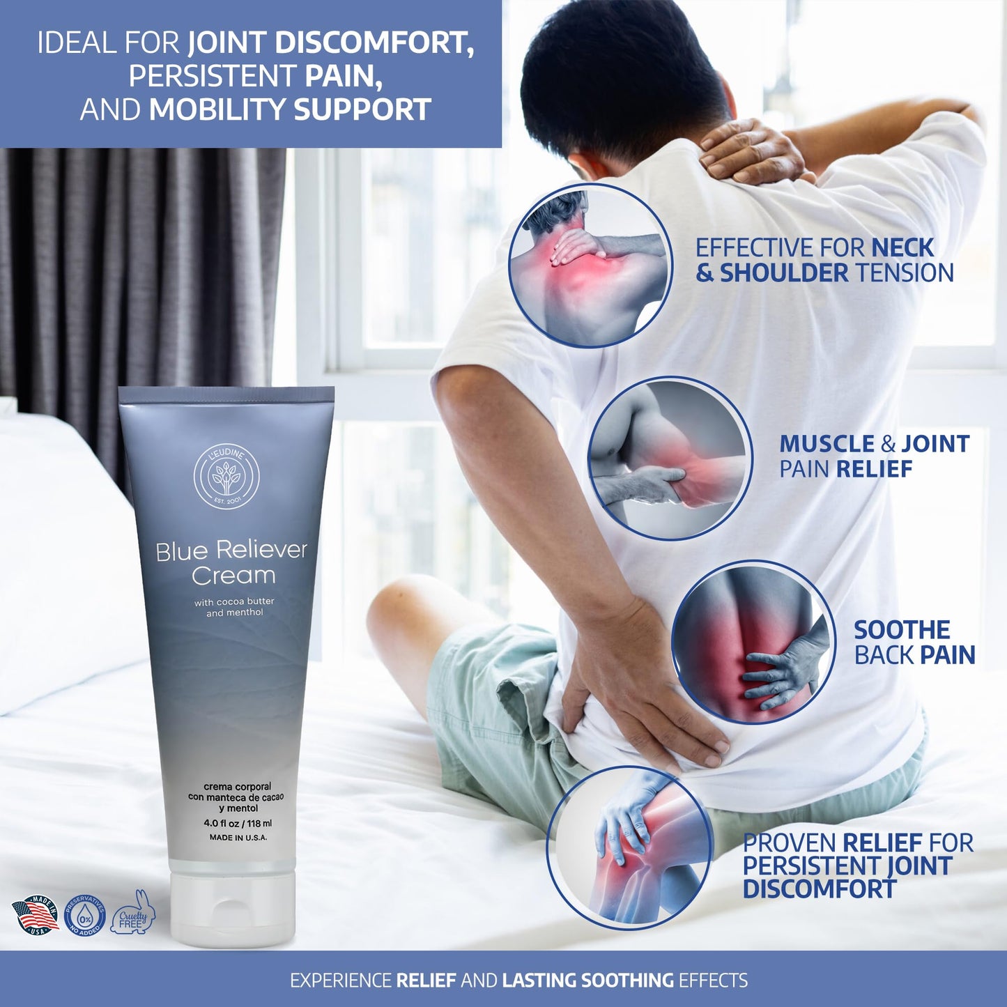 L'EUDINE Blue Reliever Cream – Joint and Muscle Therapy, Body Cream with Cocoa Butter and Menthol L'eudineBuy Supplements Australia