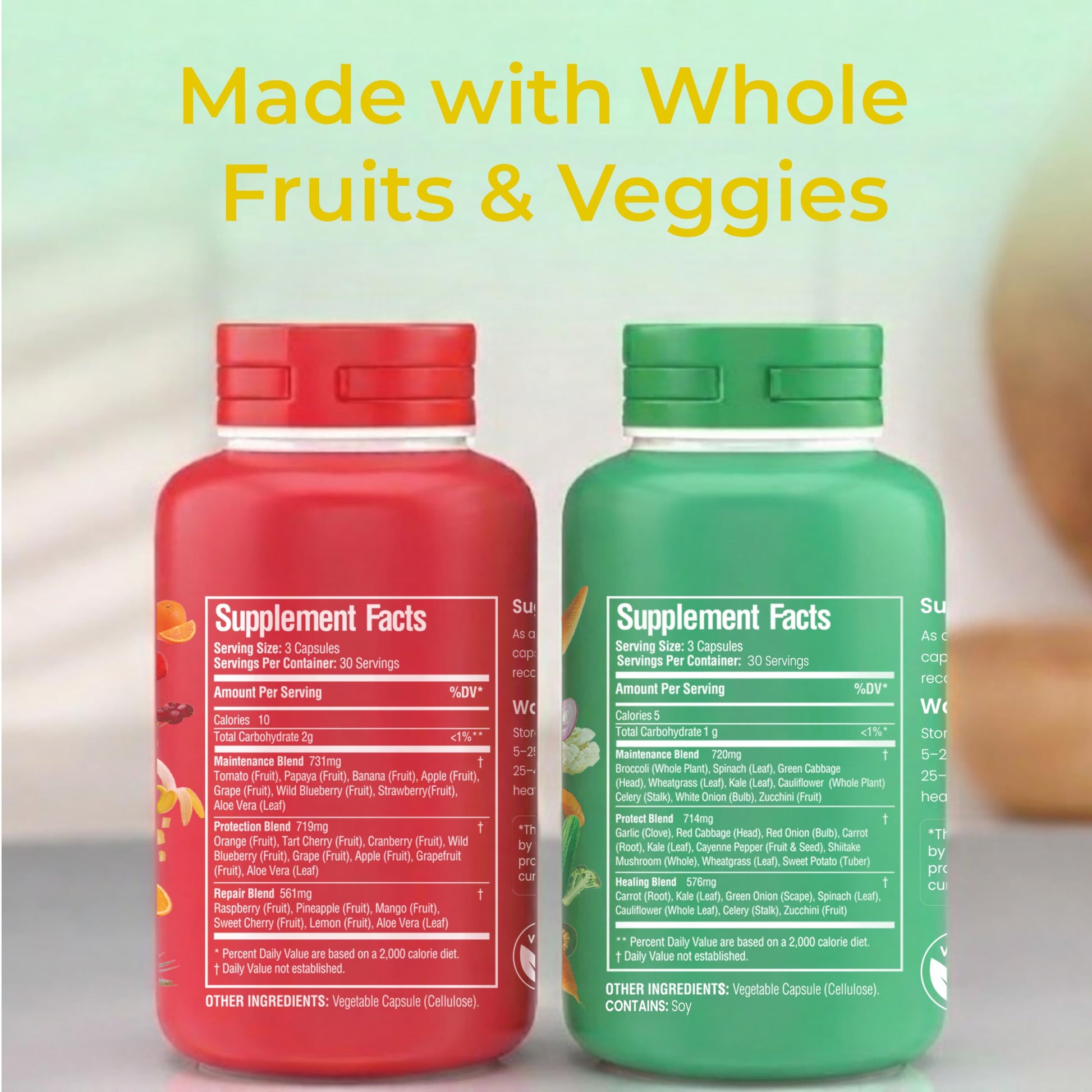 Fruits and Veggies Whole Produce Dietary Supplement with Superfood Fruits and Vegetables for Men, Women and Kids, 90 Fruit Capsules, 90 Veggie Capsules - 1 Set NATURAL GREENSBuy Supplements Australia