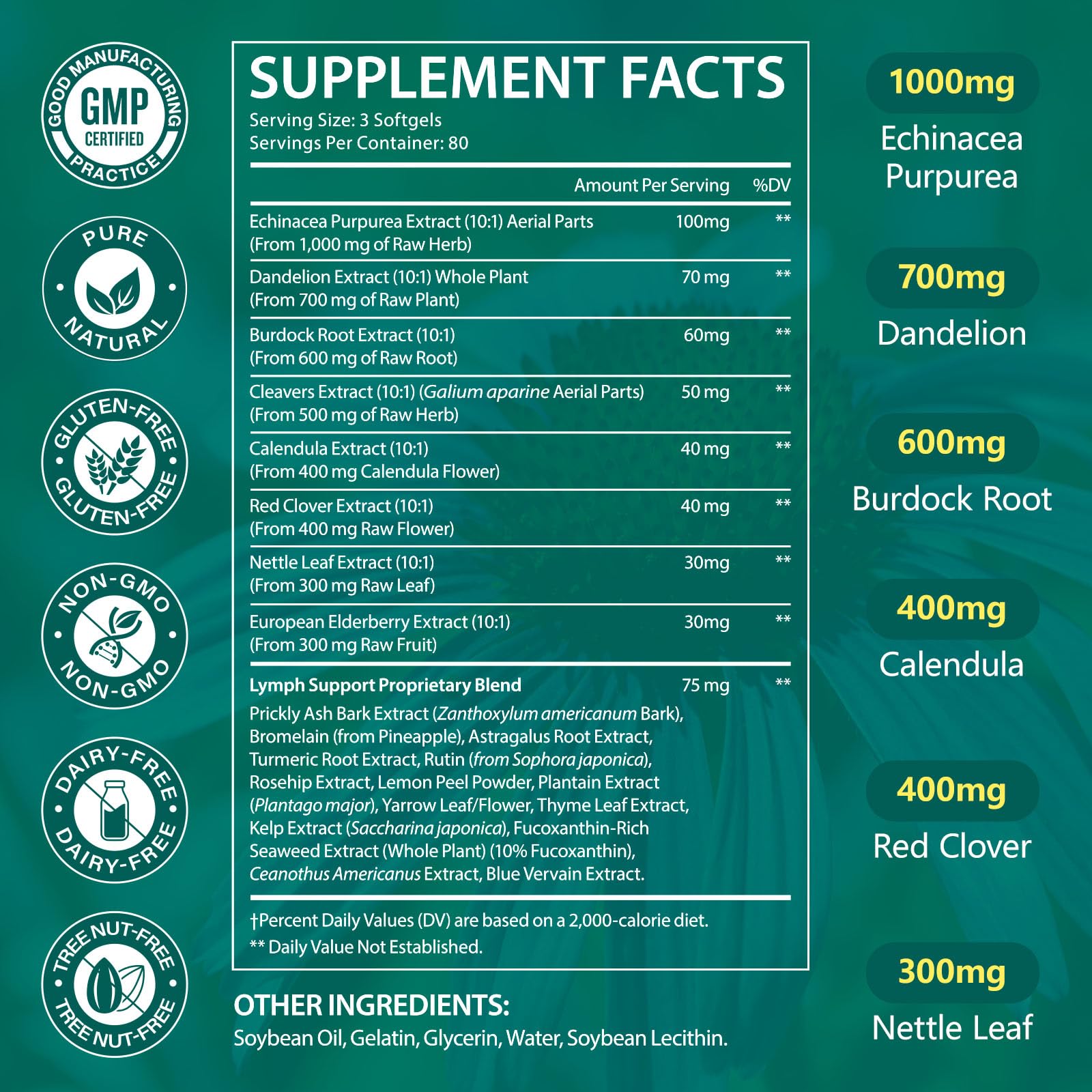 chenyayun Lymphatic Drainage Supplements, 240 Softfels, 21-in-1 Natural Herbal Blends with Echinacea, Dandelion, Burdock Root for Lymph System, Immune Support, Cleanse, Less Swelling/Bloating chenyayunBuy Supplements Australia