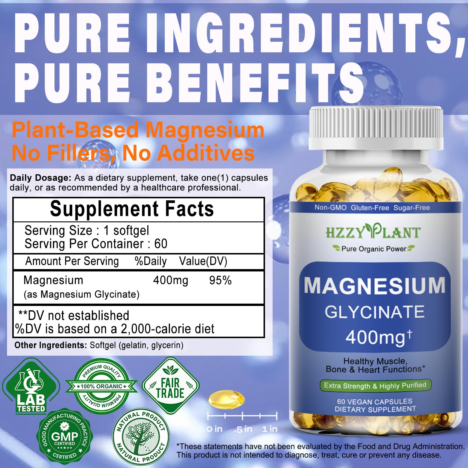 Magnesium Glycinate Softgels, High Absorption Magnesium Glycinate 400mg Supplement for Muscle, Heart, Sleep & Bone Support, Bisglycinate Softgel Capsules Supplement, Vegan, Non-GMO, 2 Month Supply HZZYPLANTBuy Supplements Australia