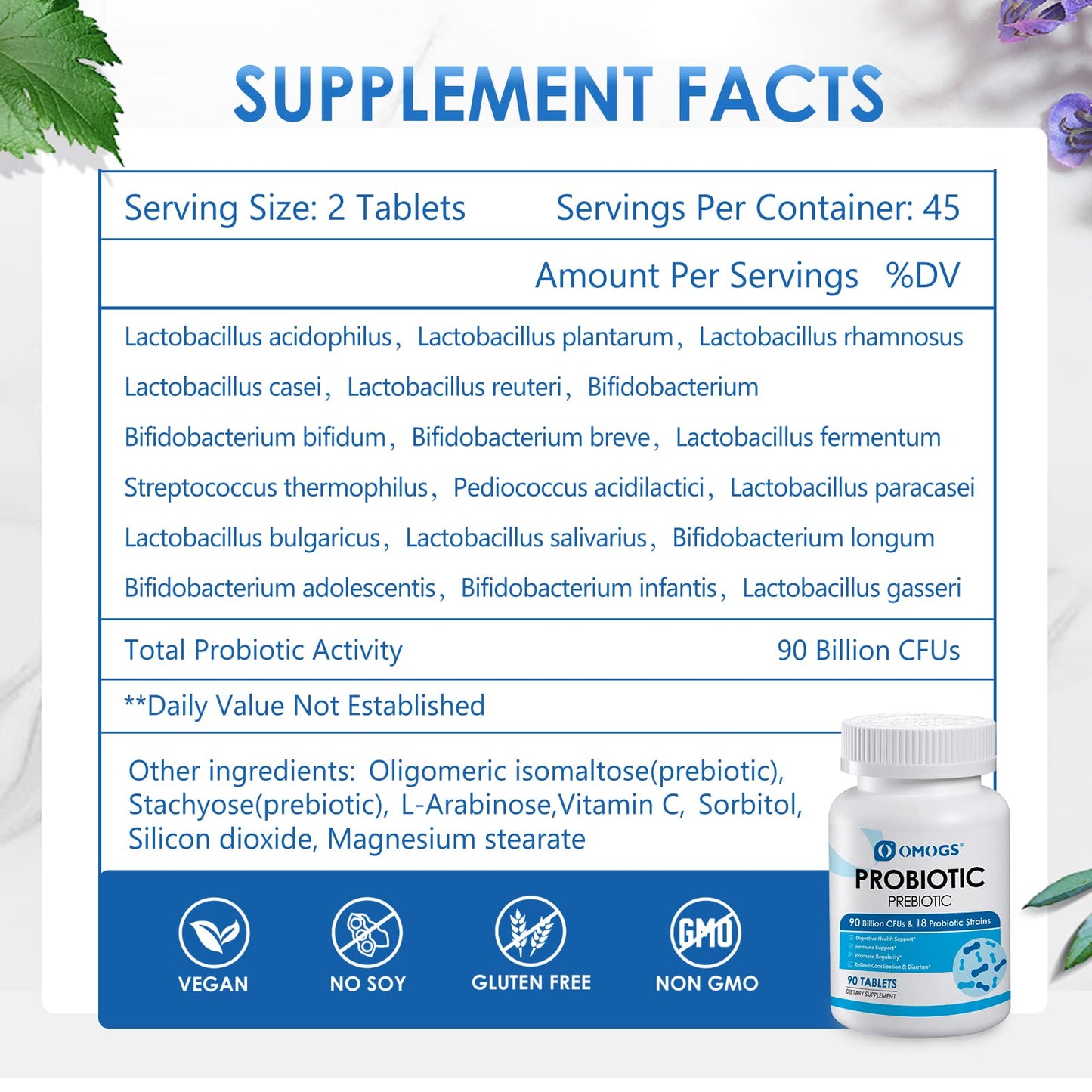 OMOGS Probiotics 90 Billion CFUs 18 Strains,with 3 Organic Prebiotic, Probiotics Supplement OMOGSBuy Supplements Australia
