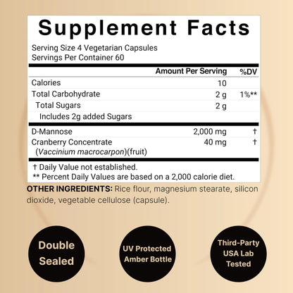 NatureBell D-Mannose 500mg Capsules (2,000mg Per Serving) | 240 Veggie Capsules + Cranberry Concentrate 40mg – Fast Acting Urinary Tract Health Pills – Ultra UTI Support for Women & Men NatureBellBuy Supplements Australia