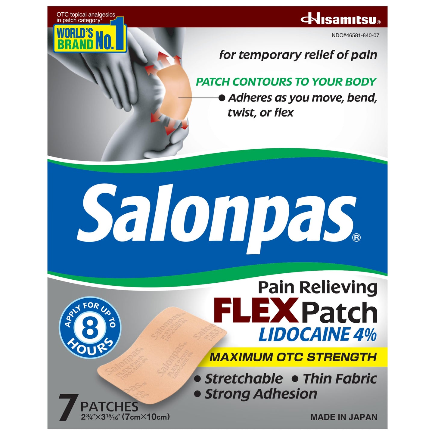 Salonpas Maximum OTC Strength Lidocaine 4% Pain Relieving Flex Patch, Apply for Up to 8 Hours, Unscented, Thin, Flexible, Lightweight, Patch Stays in Place, 7 Patches SalonpasBuy Supplements Australia
