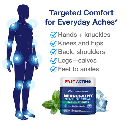 Owell Naturals Neuropathy Cream Extra Strength – Fast Absorbing Cooling for Leg, Feet & Hands – Advanced Soothing Formula with Aloe Vera, Arnica, MSM & Vitamin B6 – Made in USA, 2 fl oz Owell NaturalsBuy Supplements Australia