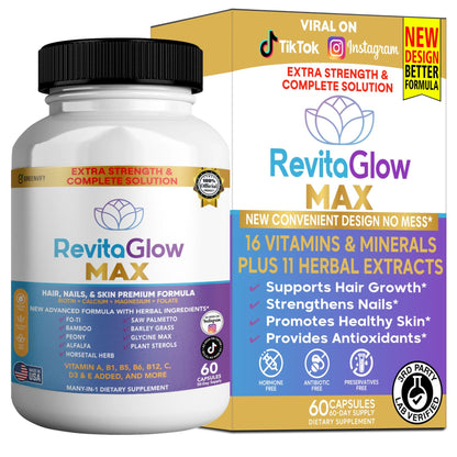 GREENVIFY RevitaGlow Max Hair, Nails & Skin Premium Formula, 60 Capsules, 30-Day Supply, with Biotin, Vitamins A, B1, B5, B6, B12, C, D3, E (1) GREENVIFYBuy Supplements Australia