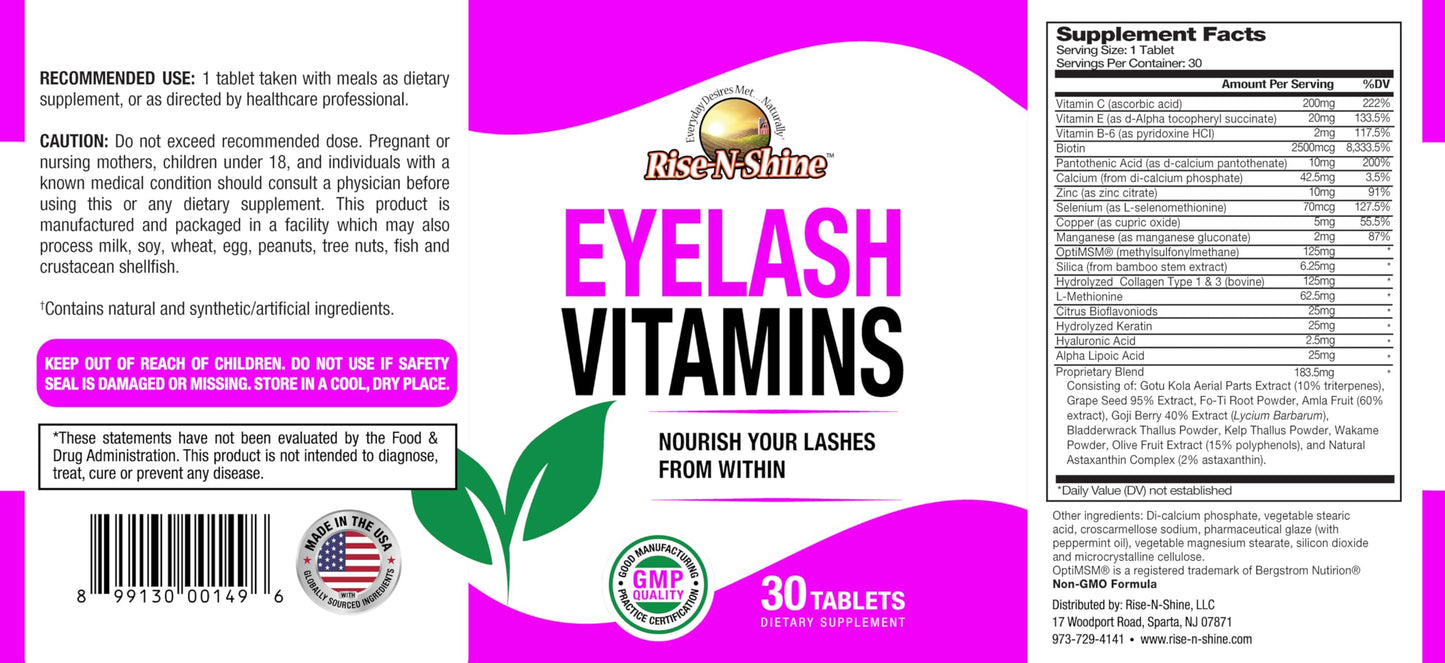 Rise-N-Shine Eyelash Growth Vitamins, Premium Lash Strengthening Supplement with Collagen, Keratin 30 Day Supply Rise-N-ShineBuy Supplements Australia