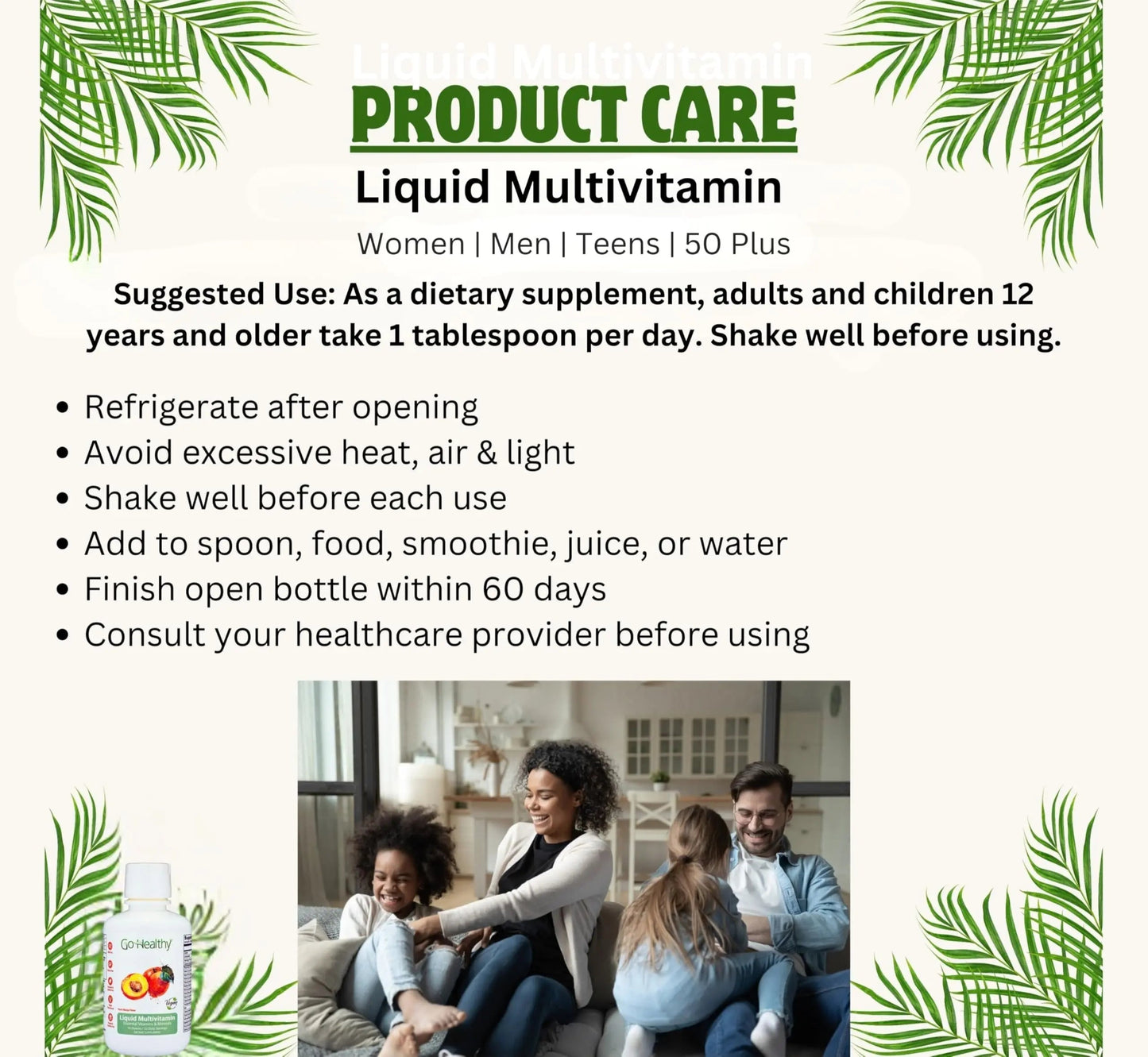 Go Healthy Liquid Vitamins for Women, Men, Teens | Vegan Vitamin & Mineral | High Absorption | Premium Liquid Multivitamin | Go Healthy Natural