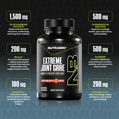 NutraBio Extreme Joint Care - Joint Support Supplement - Joint Health Supplement, Supports Joints, Mobility, and Cartilage - 120 Capsules NutraBioBuy Supplements Australia