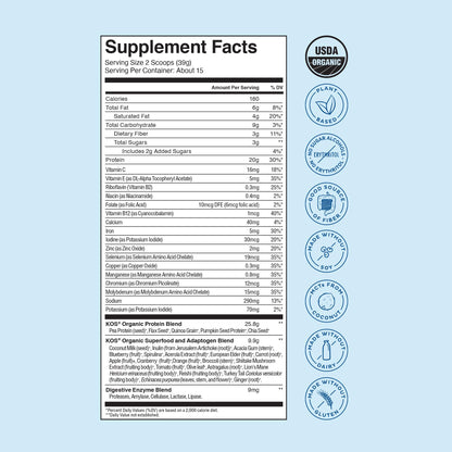 KOS Plant Based Protein Powder, Blueberry Muffin - Organic Pea Protein Superfood KOSBuy Supplements Australia