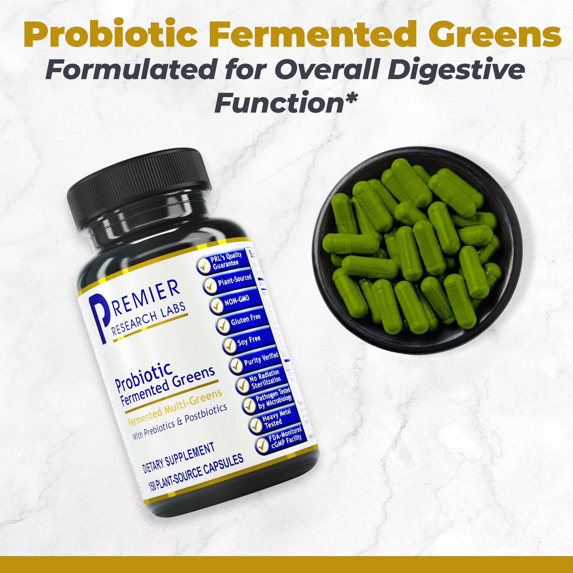 Premier Research Labs Probiotic Fermented Greens - Super Greens Supplement, Superfood Blend, Organic Vitamins with Probiotic - Daily Greens with Spinach, Chlorella, & More - 150 Powder Filled Capsules Premier Research LabsBuy Supplements Australia