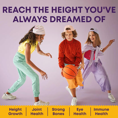 Height Growth Gummies for Kids & Teens - Calcium, Vitamin D3 + K2, Zinc, Magnesium, L-Arginine, Vitamin C - Multivitamin for Teen Boys & Girls - Grow Taller Supplement for Kids Height - 60 Gummies