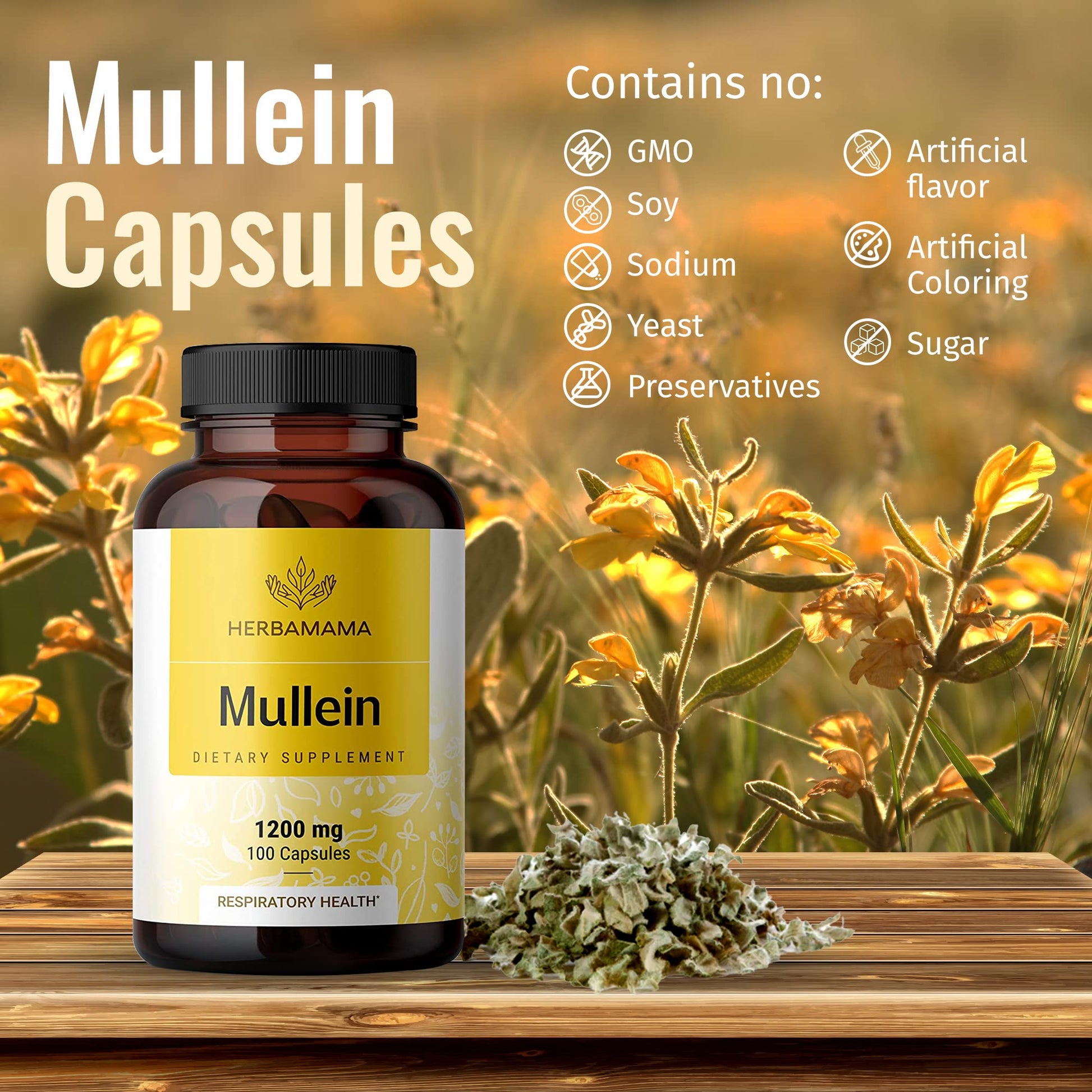 HERBAMAMA Mullein Leaf Capsules Respiratory Health - Organic Mullein Leaf Extract HERBAMAMABuy Supplements Australia