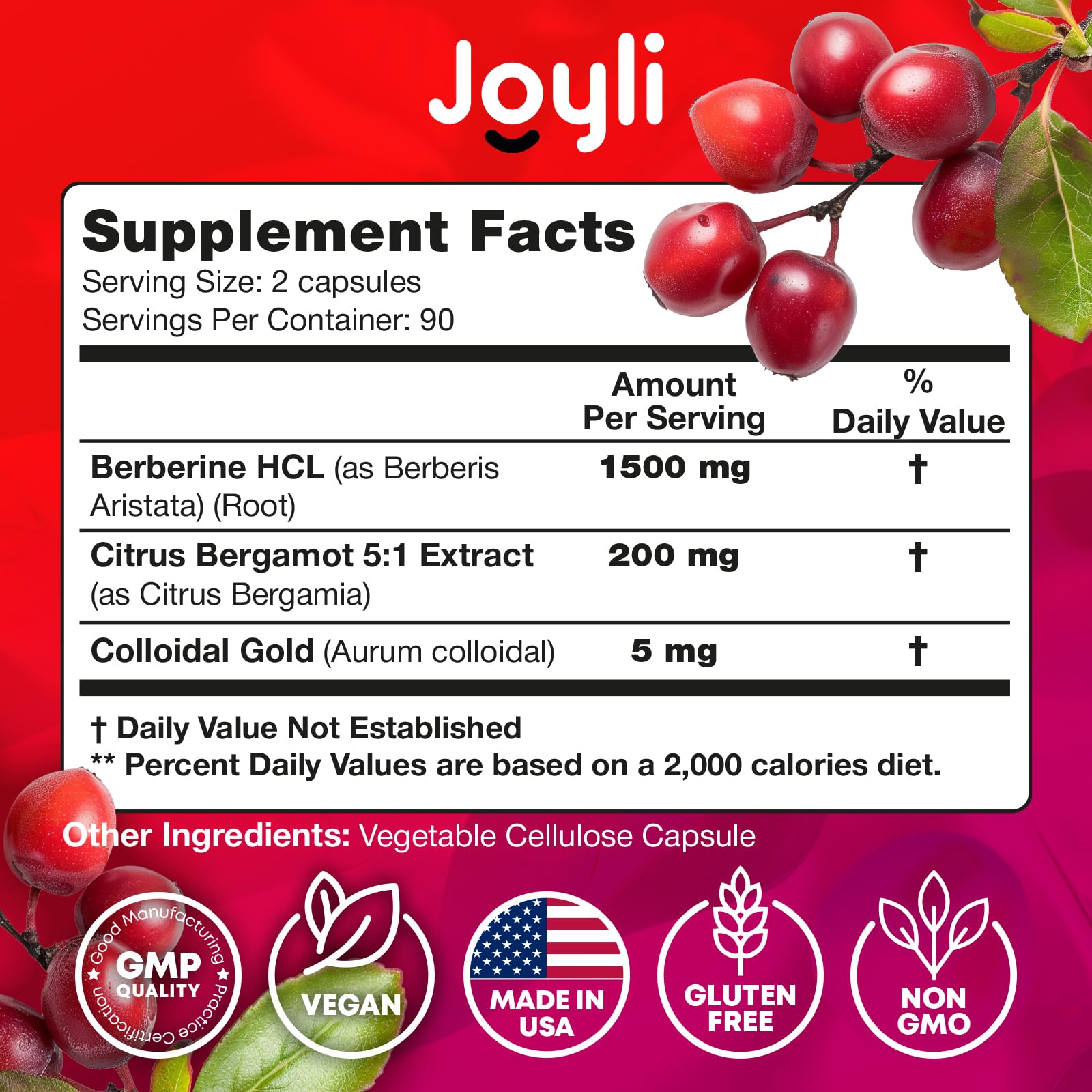 Joyli Berberine 1500MG - 180 Vegan Capsules - Weight Management & Heart Support JOYLI NutritionBuy Supplements Australia