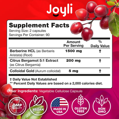 Joyli Berberine 1500MG - 180 Vegan Capsules - Weight Management & Heart Support JOYLI NutritionBuy Supplements Australia