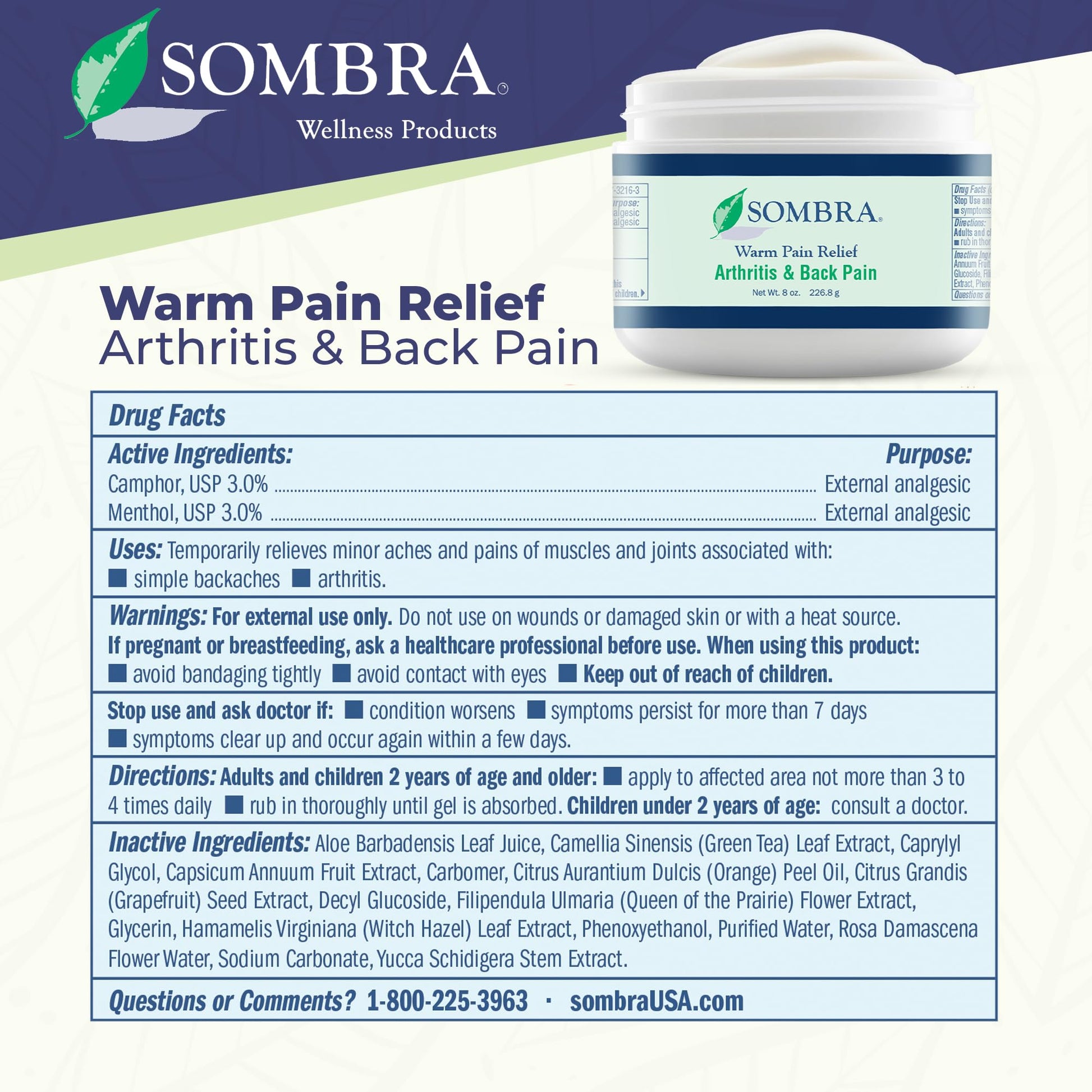 Sombra Warm Pain Relief Gel, Warm Relief for Arthritis and Chronic Pain Pre-Workout Muscle Rub Vegan Formula Free of Artificial Fragrances, Dyes, NSAIDs, Wax, Petroleum, Alcohol - 8oz (2 Pack) SombraBuy Supplements Australia