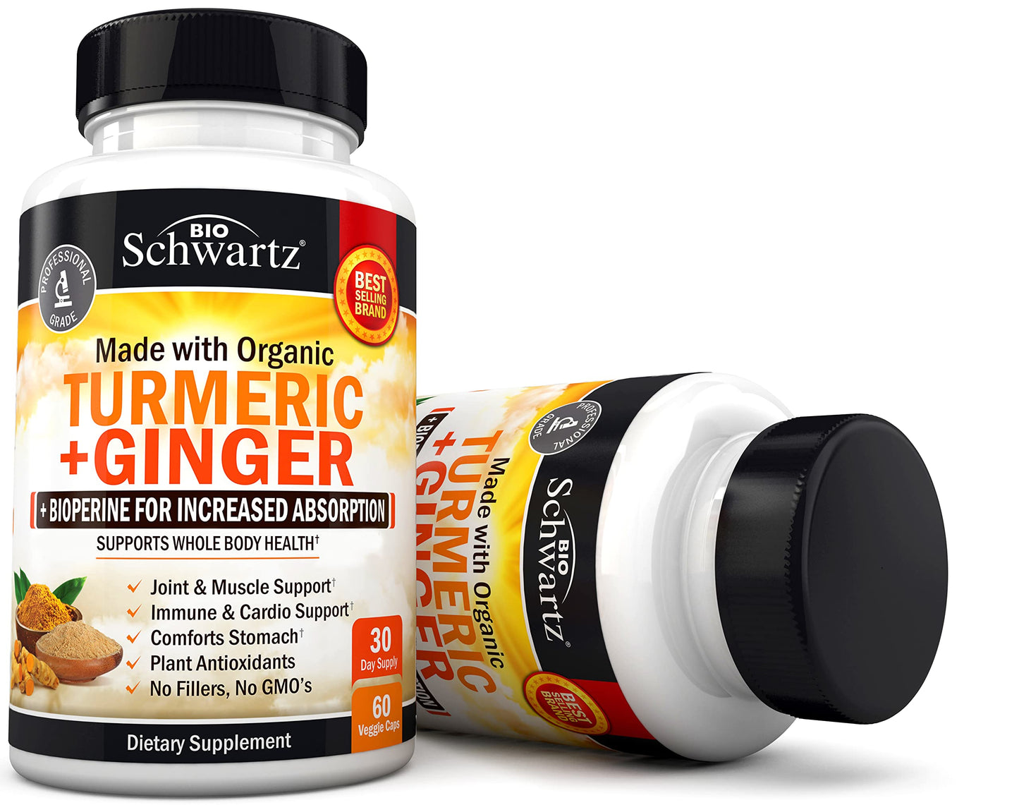 Organic Turmeric Curcumin and Ginger - 95% Standardized Curcuminoids with BioPerine BioSchwartzBuy Supplements Australia