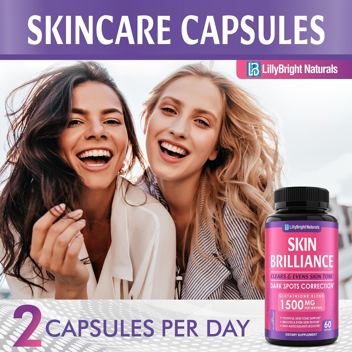 Glutathione Capsules - 1,500mcg L-Glutathione Supplement with Vitamin C - Skin Tone Enhancer - Targets Dark Spots & Acne Marks - Antioxidant Supplement for Beauty & Health Support - 60 Skin Pills LB LILLYBRIGHT NATURALSBuy Supplements Australia