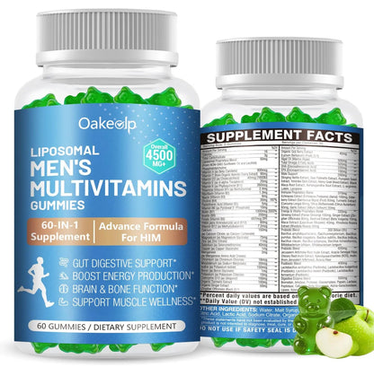 60-IN-1 Liposomal 120+ Nutrients Men's Multivitamin Gummy 4500MG+ Overall,300Billion Probiotics, Algal DHA, CoQ10, Turmeric & Herbal Blends OakevlpBuy Supplements Australia