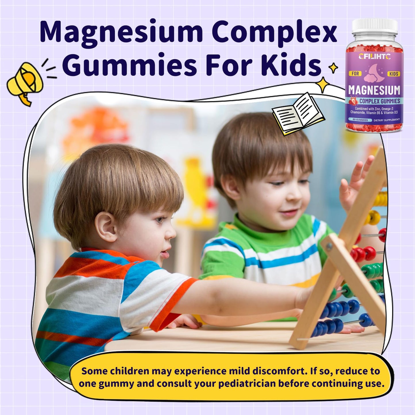 Kids Magnesium Gummies-Magnesium Glycinate Gummies for Kids Supplement-w/Zinc, Chamomile, Omega-3, Vitamin B6, D3 - for Sleep, Relaxation, Brain, Bones, Children's Calm, Sugar Free Strawberry 60ct CFILIHTCBuy Supplements Australia