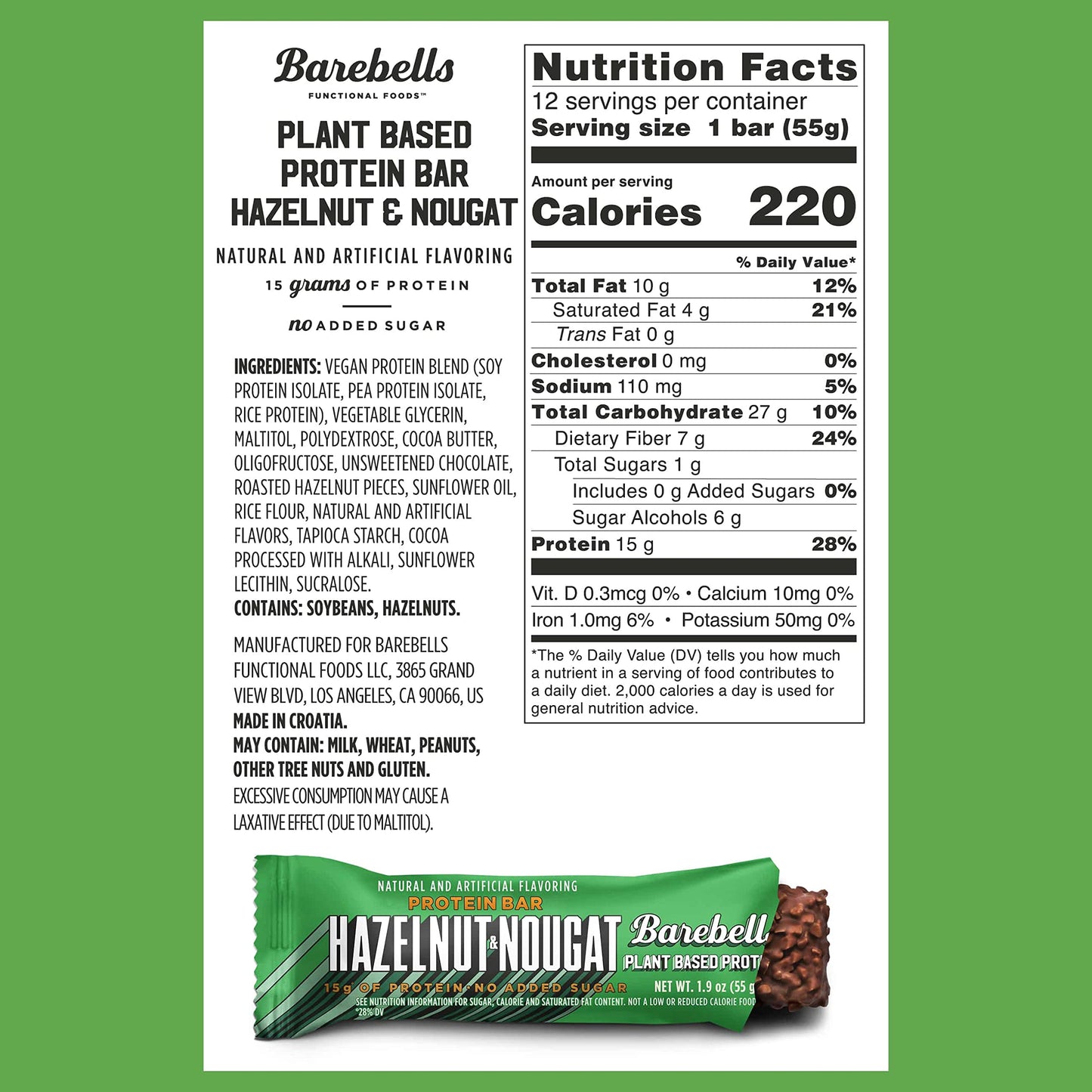 Barebells Vegan Protein Bars Hazelnut & Nougat - 12 Count, 1.9oz Bars - Features Plant BAREBELLSBuy Supplements Australia