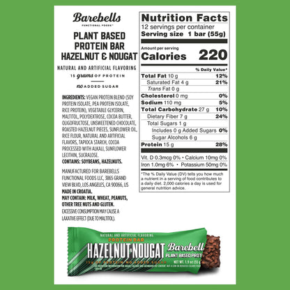 Barebells Vegan Protein Bars Hazelnut & Nougat - 12 Count, 1.9oz Bars - Features Plant BAREBELLSBuy Supplements Australia