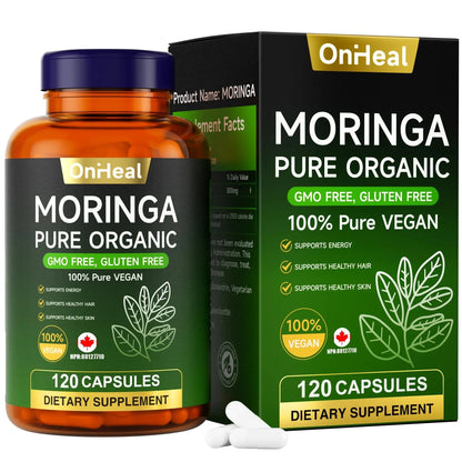 YBFQ Organic Moringa Capsules 1000 mg, 120 Count - Moringa Capsules with Organic Olefeira Powder, Supports Healthy Hair and Skin, Energy and Balance YBFQBuy Supplements Australia